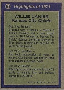 1972 Topps #283 Willie Lanier Back