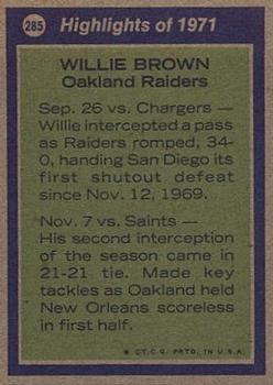 1972 Topps #285 Willie Brown Back