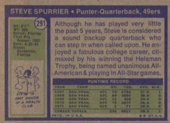 1972 Topps #291 Steve Spurrier Back