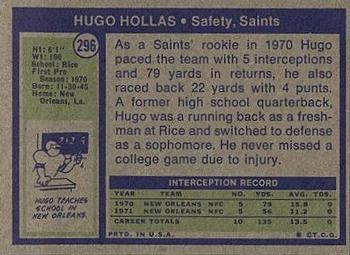 1972 Topps #296 Hugo Hollas Back