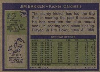 1972 Topps #298 Jim Bakken Back
