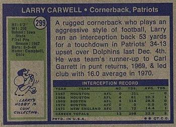 1972 Topps #299 Larry Carwell Back
