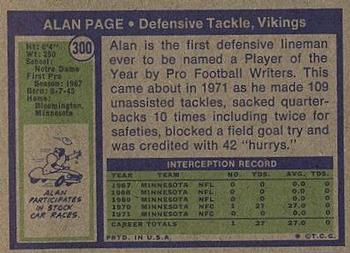 1972 Topps #300 Alan Page Back