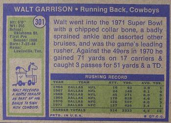 1972 Topps #301 Walt Garrison Back