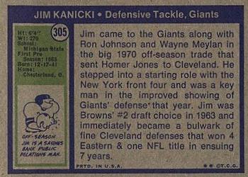 1972 Topps #305 Jim Kanicki Back
