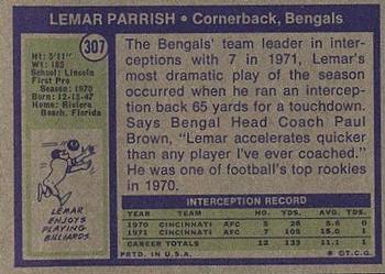 1972 Topps #307 Lemar Parrish Back