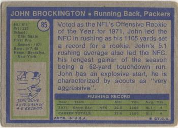 1972 Topps #85 John Brockington Back