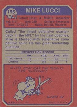 1973 Topps #195 Mike Lucci Back