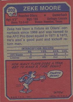1973 Topps #202 Zeke Moore Back