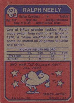 1973 Topps #321 Ralph Neely Back