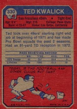 1973 Topps #330 Ted Kwalick Back