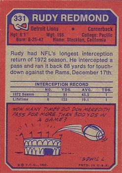 1973 Topps #331 Rudy Redmond Back