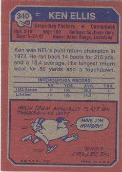 1973 Topps #340 Ken Ellis Back