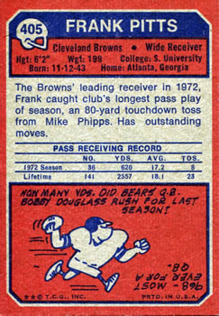 1973 Topps #405 Frank Pitts Back