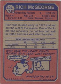 1973 Topps #424 Rich McGeorge Back