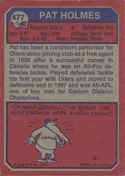 1973 Topps #477 Pat Holmes Back