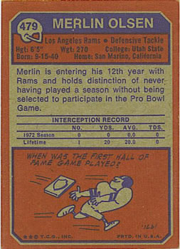 1973 Topps #479 Merlin Olsen Back