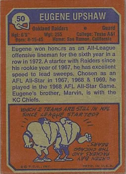 1973 Topps #50 Eugene Upshaw Back