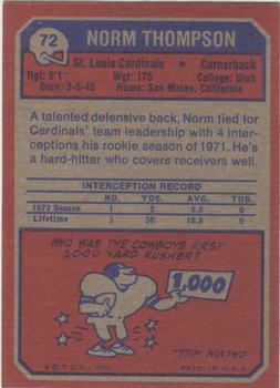 1973 Topps #72 Norm Thompson Back
