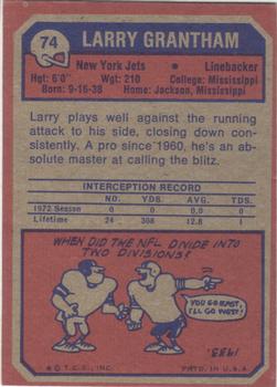1973 Topps #74 Larry Grantham Back