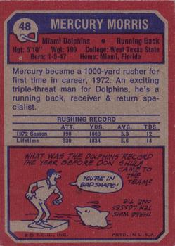 1973 Topps #48 Mercury Morris Back