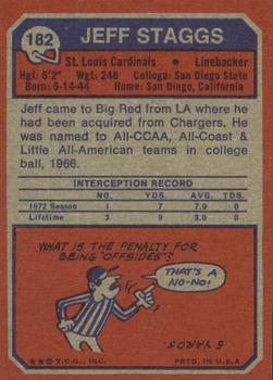 1973 Topps #182 Jeff Staggs Back