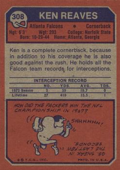1973 Topps #308 Ken Reaves Back
