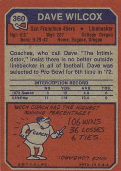1973 Topps #360 Dave Wilcox Back