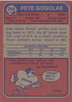 1973 Topps #368 Pete Gogolak Back