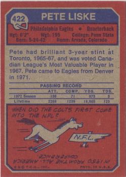1973 Topps #422 Pete Liske Back