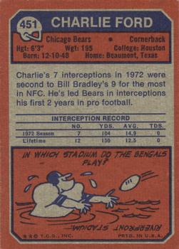 1973 Topps #451 Charlie Ford Back