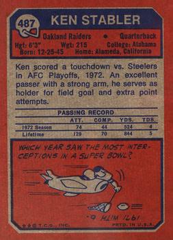 1973 Topps #487 Ken Stabler Back