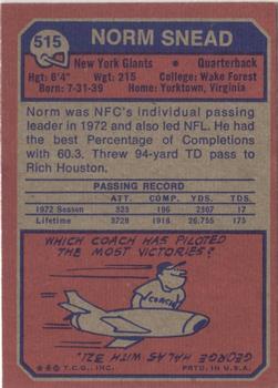1973 Topps #515 Norm Snead Back