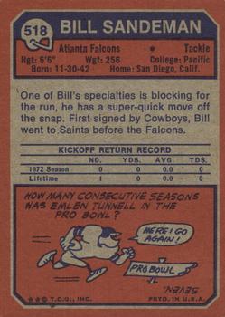 1973 Topps #518 Bill Sandeman Back