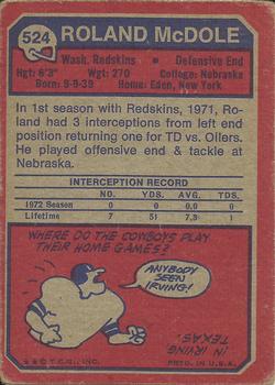 1973 Topps #524 Ron McDole Back