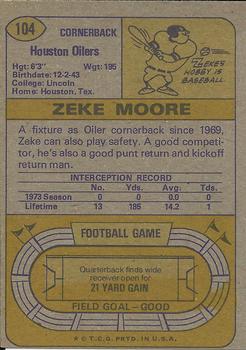 1974 Topps #104 Zeke Moore Back