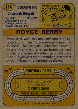 1974 Topps #114 Royce Berry Back