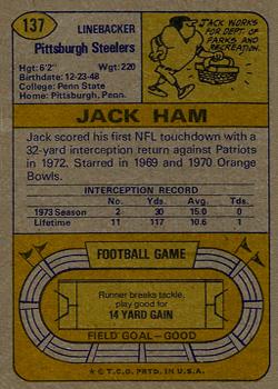 1974 Topps #137 Jack Ham Back