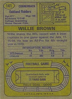 1974 Topps #141 Willie Brown Back