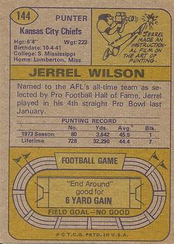1974 Topps #144 Jerrel Wilson Back