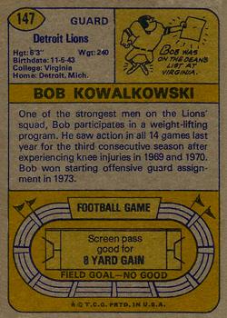 1974 Topps #147 Bob Kowalkowski Back