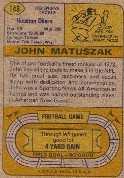 1974 Topps #148 John Matuszak Back