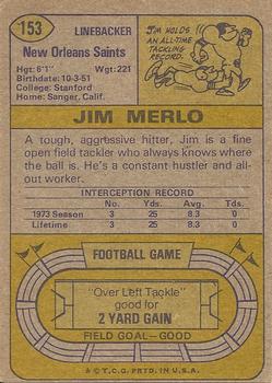 1974 Topps #153 Jim Merlo Back