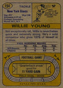 1974 Topps #154 Willie Young Back