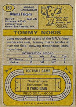 1974 Topps #160 Tommy Nobis Back