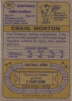 1974 Topps #161 Craig Morton Back