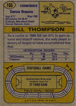 1974 Topps #166 Bill Thompson Back