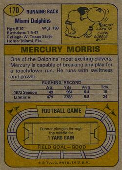 1974 Topps #170 Mercury Morris Back