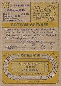 1974 Topps #172 Cotton Speyrer Back