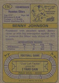 1974 Topps #174 Benny Johnson Back